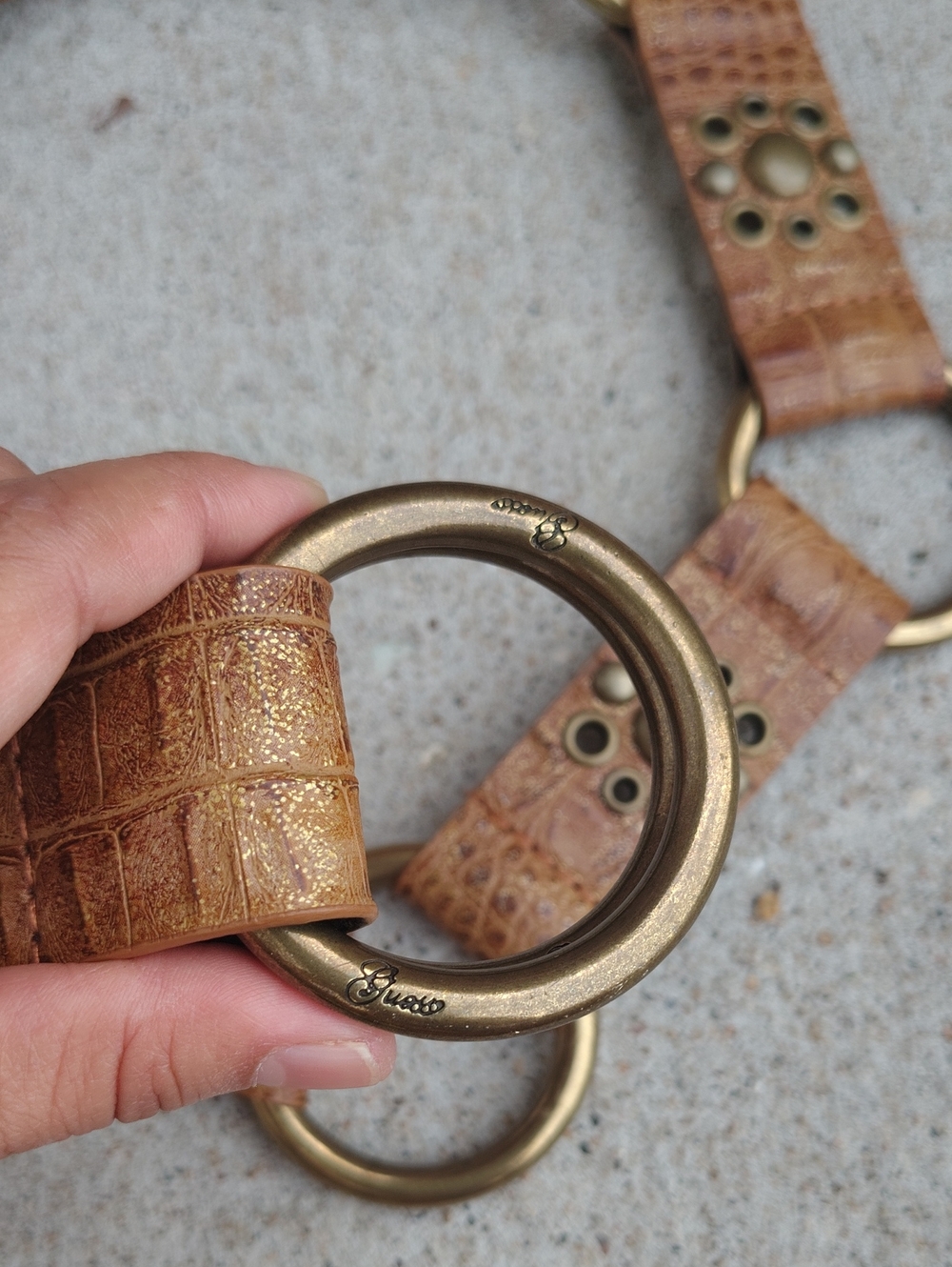 Vintage Guess Leather Studded Double Loop Buckle Belt Country Rodeo Western Y2K - Picture 7 of 15